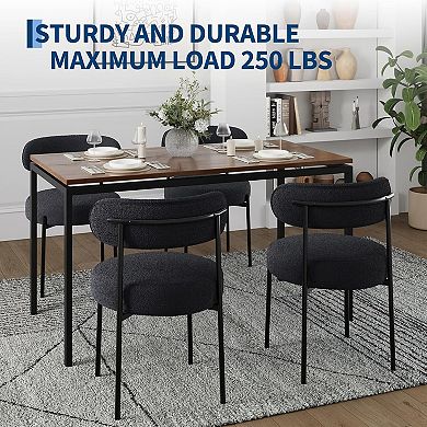 Set of 2 Mid-Century Modern Dining Chairs Upholstered Sherpa Seat, Curved Backrest