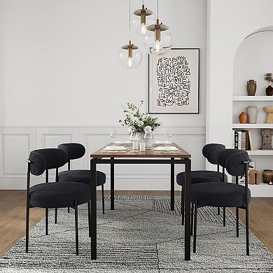 Set of 2 Mid-Century Modern Dining Chairs Upholstered Sherpa Seat, Curved Backrest