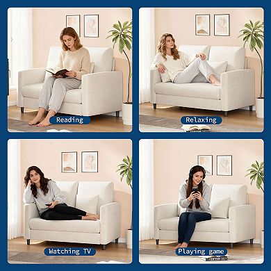 Small Loveseat, All-Wood Frame Sofa with Tool-Free Assembly for Bedroom & Small Spaces