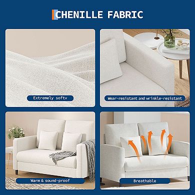 Small Loveseat, All-Wood Frame Sofa with Tool-Free Assembly for Bedroom & Small Spaces