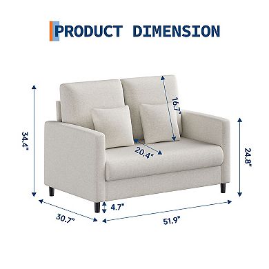 Small Loveseat, All-Wood Frame Sofa with Tool-Free Assembly for Bedroom & Small Spaces