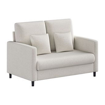 Small Loveseat, All-Wood Frame Sofa with Tool-Free Assembly for Bedroom & Small Spaces