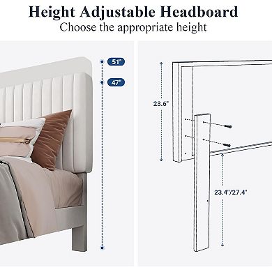 Velvet Platform Bed Frame with Adjustable Channel Tufted Headboard and Wood Slat Support