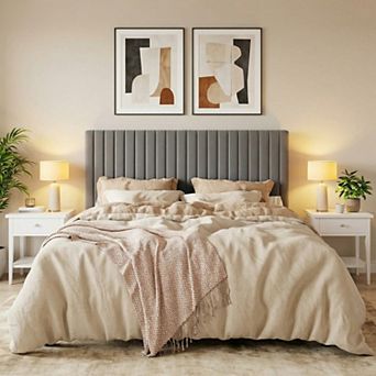Velvet Platform Bed Frame with Adjustable Channel Tufted Headboard and Wood Slat Support