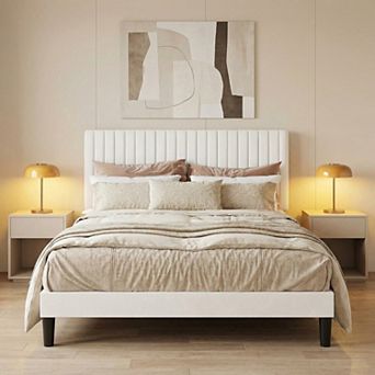 Velvet Platform Bed Frame with Adjustable Channel Tufted Headboard and Wood Slat Support