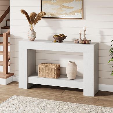Entryway Console Table with Open Storage 2-Tier Long Wooden Sofa Accent Table