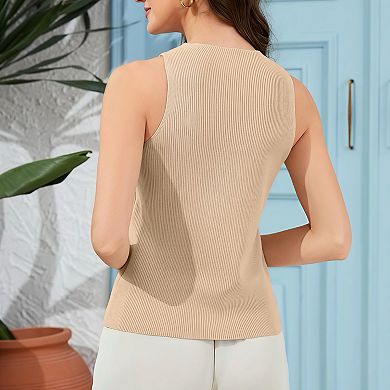 Women's Crisscross Halter Knit Tank Top - Cross Back Sleeveless Fitted Cami