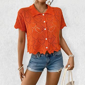 Women's Heart Jacquard Lace Kimono - Sheer Crochet Beach Cover Up Open Front Cardigan