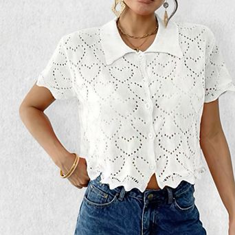 Women's Heart Jacquard Lace Kimono - Sheer Crochet Beach Cover Up Open Front Cardigan