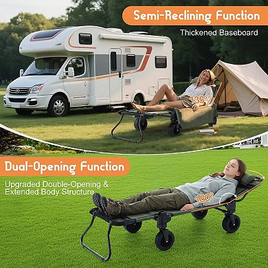 2-in-1 Folding Beach Wagon, Large Capacity Collapsible Camping Cart Converts to Lounge Chair