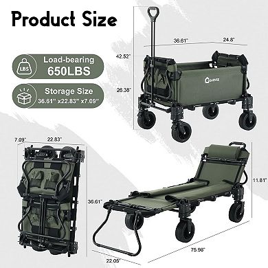 2-in-1 Folding Beach Wagon, Large Capacity Collapsible Camping Cart Converts to Lounge Chair