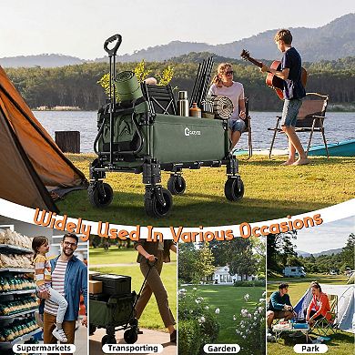 2-in-1 Folding Beach Wagon, Large Capacity Collapsible Camping Cart Converts to Lounge Chair