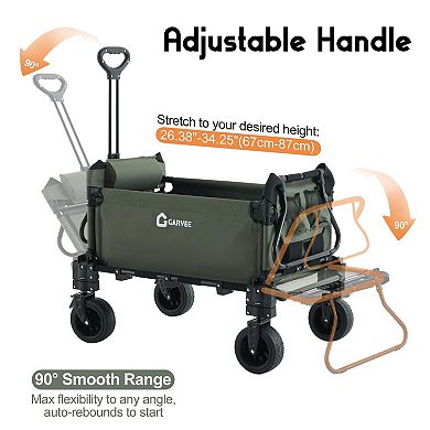 2-in-1 Folding Beach Wagon, Large Capacity Collapsible Camping Cart Converts to Lounge Chair