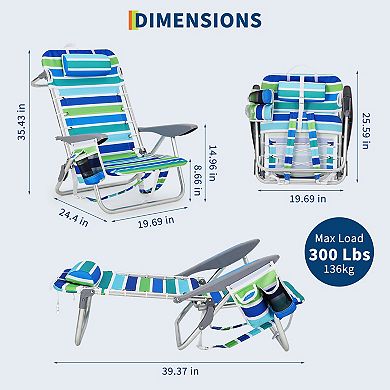 Lightweight Folding Beach Chair with 5 Reclining Positions,Aluminum Frame Foldable Lounge Chair