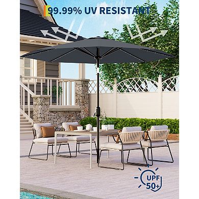 10ft Patio Umbrella with Solar LED Lights, Outdoor Table Umbrella with Tilt And Crank