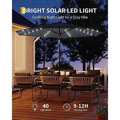 10ft Patio Umbrella with Solar LED Lights, Outdoor Table Umbrella with Tilt And Crank