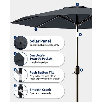 10ft Patio Umbrella with Solar LED Lights, Outdoor Table Umbrella with Tilt And Crank