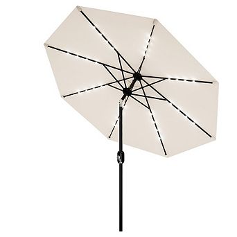 10ft Patio Umbrella with Solar LED Lights, Outdoor Table Umbrella with Tilt And Crank