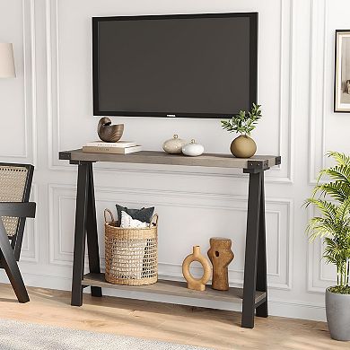 2-Tier Console Table, Entryway Table with Storage Shelf, Sofa Table w/ Metal Frame for Living Room