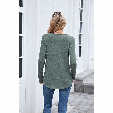 Women's V Neck Long Sleeve Knit Top
