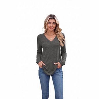 Women's V Neck Long Sleeve Knit Top