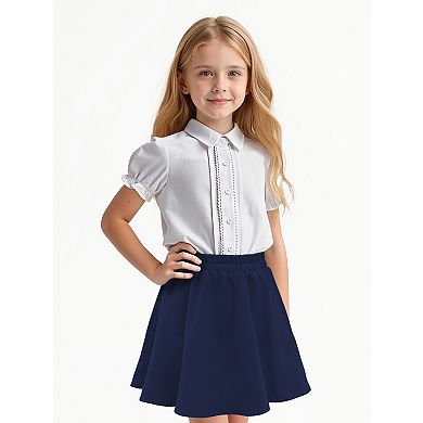 Girls Short Sleeve Blouse and Skirt Set Ruffle Shirt 2 Piece Outfit