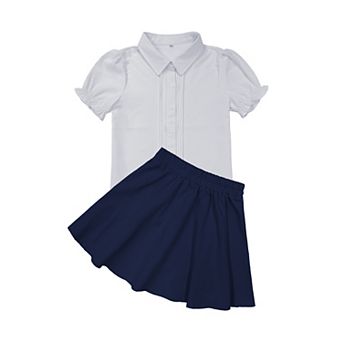 Girls Short Sleeve Blouse and Skirt Set Ruffle Shirt 2 pc Outfit