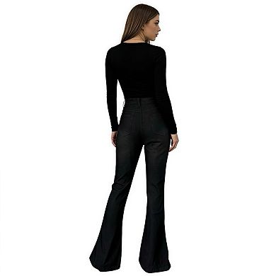 Women's High Waisted Ripped Bell Bottom Denim Jeans, Classic Flared Style