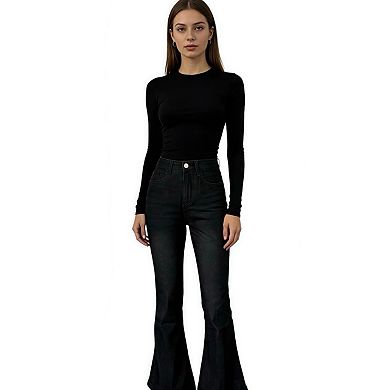 Women's High Waisted Ripped Bell Bottom Denim Jeans, Classic Flared Style