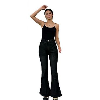 Women's High Waisted Ripped Bell Bottom Denim Jeans, Classic Flared Style