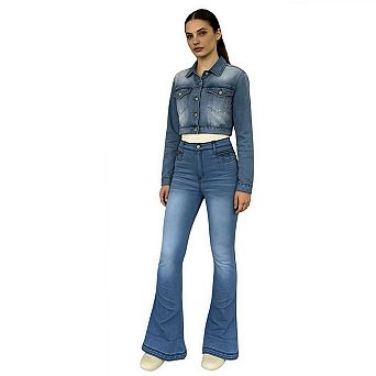 Women's High Waisted Ripped Bell Bottom Denim Jeans, Classic Flared Style