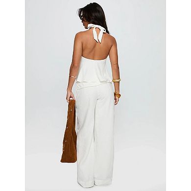 Women’s High Waisted Wide Leg Pants Wrap Front Side Tie Vacation Trousers