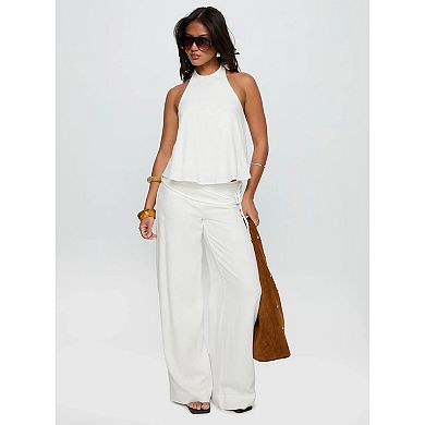 Women’s High Waisted Wide Leg Pants Wrap Front Side Tie Vacation Trousers