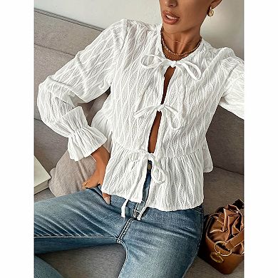 Women's Tie-Front Peplum Blouse