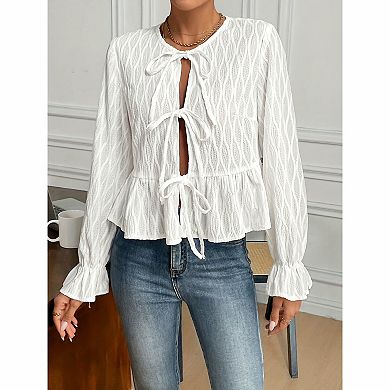 Women's Tie-Front Peplum Blouse