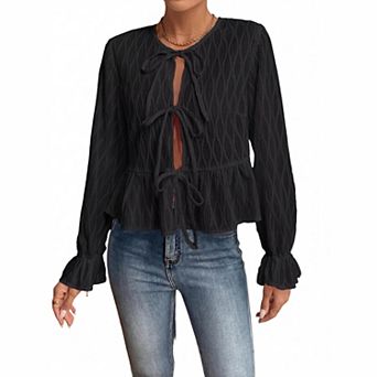 Women's Tie-Front Peplum Blouse