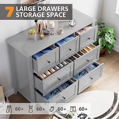 7 Chest of Drawer for Bedroom, Modern Dresser Storage Organizer with Deep Drawer