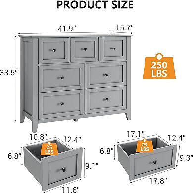 7 Chest of Drawer for Bedroom, Modern Dresser Storage Organizer with Deep Drawer
