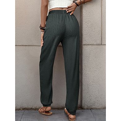 Women's Drawstring Crinkle Gauze Jogger Long Pants Loose Fit Summer Casual Boho Loungewear