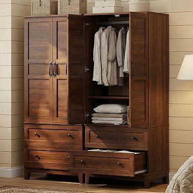 Armoire Wardrobe Closet with 2 Drawers, 72" Tall Wooden Clothing Wardrobe