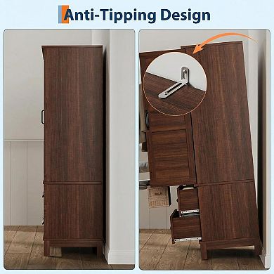 Armoire Wardrobe Closet with 2 Drawers, 72" Tall Wooden Clothing Wardrobe