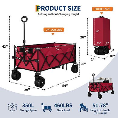 Heavy Duty Collapsible Beach Wagon, Extra Long Foldable Utility Cart with All-Terrain Wheels and Cup
