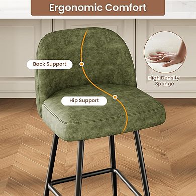 26-inch bar stool with a backrest and curved footrest, featuring sturdy, metal legs