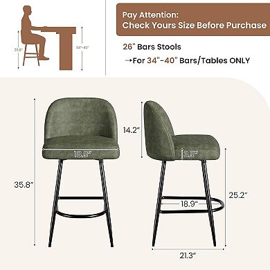 26-inch bar stool with a backrest and curved footrest, featuring sturdy, metal legs