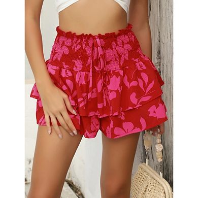 Women's Flowy Shorts Casual Boho Floral High Waist Casual Ruffle Short