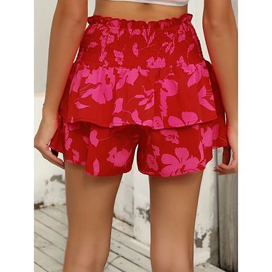 Women's Flowy Shorts Casual Boho Floral High Waist Casual Ruffle Short