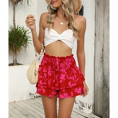 Women's Flowy Shorts Casual Boho Floral High Waist Casual Ruffle Short