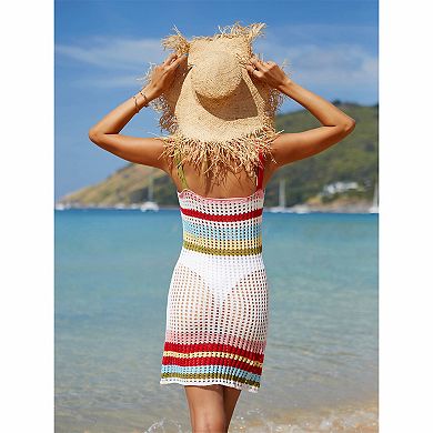 Women's Striped Crochet Beach Cover Up Dress