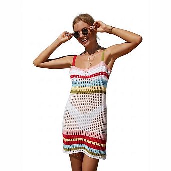 Women's Striped Crochet Beach Cover Up Dress