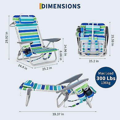 2Pack Backpack Beach Chair Lightweight Portable Lay Flat Folding Beach Chair with 5 Positions